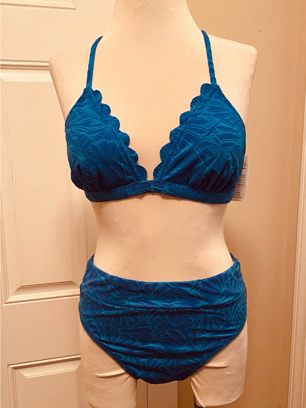 Cupshe Teal Blue Scalloped Triangle Bikini Set